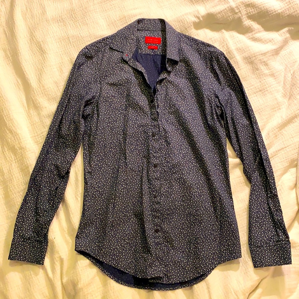 Zara Navy Blue Dress shirt with Floral Print